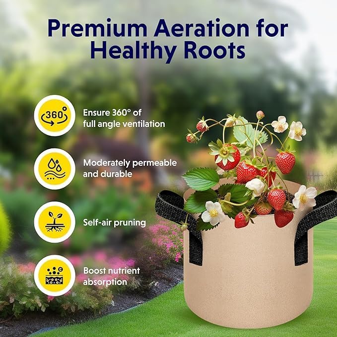 iPower 3 Gallon Grow Bags Nonwoven Fabric Pots Aeration Container with Strap Handles for Garden and Planting, 10-Pack Tan