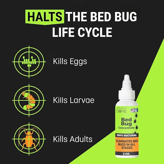 Nature's Dome Bed Bug Concentrate, Makes 16 oz Bed Bug Killer & Mite Killer Spray with 100% Kill Efficacy, Destroys Eggs & Resistant Strains, Derived from Natural Ingredients 2 oz