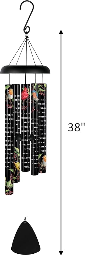 Carson 38" 'with You' Bird Wind Chime - Bereavement Chime - Cardinal Windchime for Outdoor Decor - Garden Patio Porch