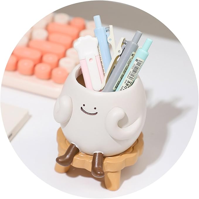 EOBTAIN Cute Smily Face Planter Pot Head Unique Sit Bench Succulent Pots Flower Cactus Pots with Drainage Holes Kids Resin Planters Decorative Pots for Indoor Garden,Ideal Birthday