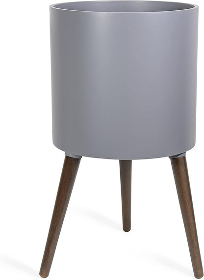 D'vine Dev 14 Inch Planter Pot with Stand, Mid-Century Tall Plant Pot with Legs for Indoor Plants, X-Large, Grey, 88-O-D-3