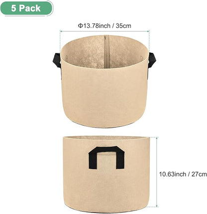 5-Pack Plant Grow Bags 7 Gallon Grow Bags 300G Thickened Fabric Pots with Durable Handles Plant Garden Grow Pots for Fruits/Vegetables/Flowers/Plants [Khaki]