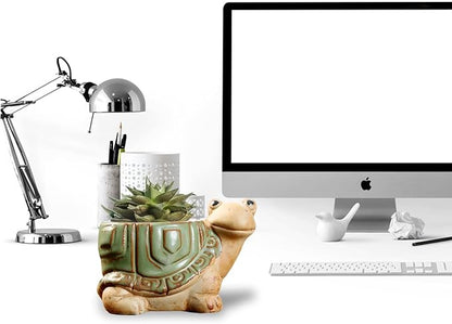 DIYOMR Small Ceramic Planter Pot, 4.3" Vintage Bronze Animal Planters Ceramic Flowerpot Succulent Pots Cactus Pot for Office Home Desktop Decor - Plants Not Included (Turtle Pot)