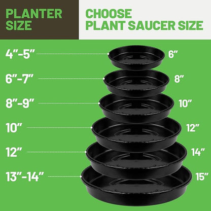 MUDEELA 6 Pack of 15 Inches Plant Saucers for Indoor, Durable Plastic Round Plant Tray Plant Dish Pant Plate to Catch Water for Flower and Plant Pot, Thicker, Stronger, Deeper, Black