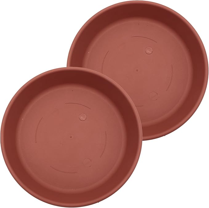 The HC Companies 16 Inch Classic Round Plant Saucer, Lightweight UV-Resistant Plastic Outdoor & Indoor Flower Pot Tray, 2-Pack Plant Pot Trays for Garden & Home Decor, Clay