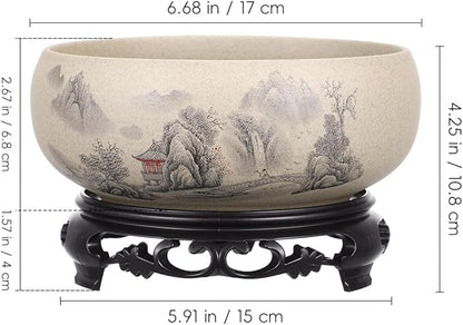 Water Lily Bowl Planter - Narcissus Pot Ceramics Hydroponic Lotus Planter Ceramic Water Lily Pot with Stand No Drainage Plant for Plants Bonsai Display Lucky Bamboo Home Garden Decor Chinese Fish Bowl