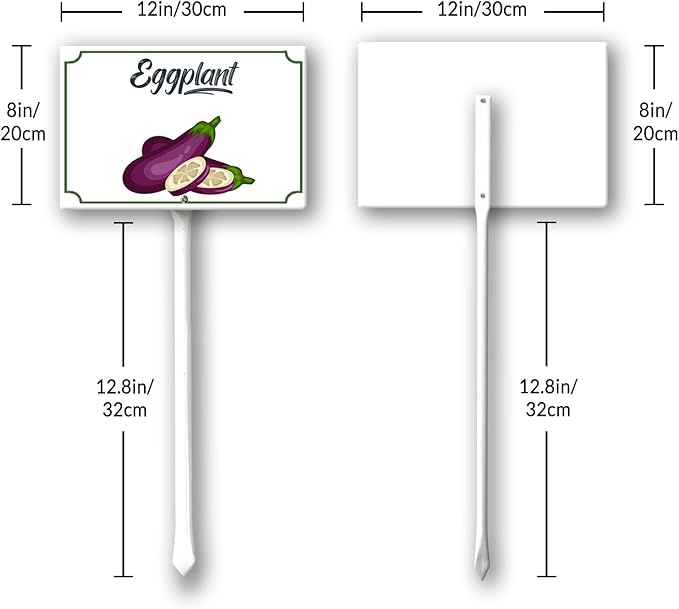 Boylee 8x12inch Eggplant Garden Signs with Stake for Vegetables, Herbs, Flowers, Potted Plants