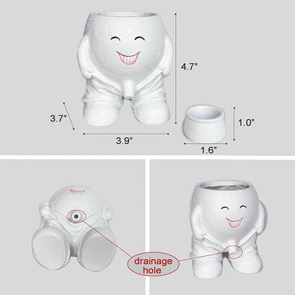 Quirky Cute Planter with Smiley Face,Pee Plant Pot,Naughty Boy Plant Face Pot with Drainage Hole,for Indoor Outdoor, Christmas, Mather's Day Gift(Naughty Boy,White)