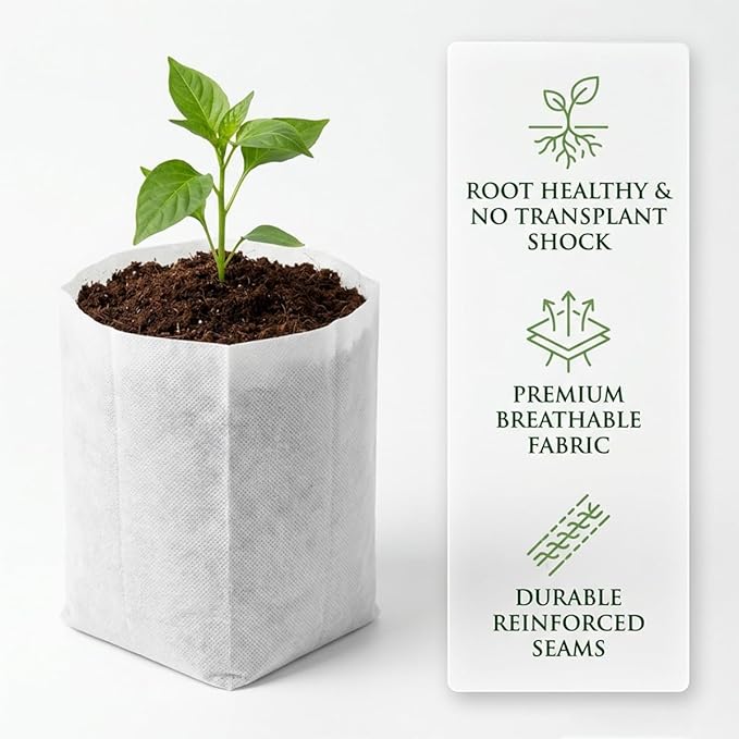 gardtree 100PCS 9.8×9.8 Inch Breathable Plant Grow Bags - Biodegradable Non-Woven Plant Nursery Bags for Seed Starting, Indoor/Outdoor Vegetables, Herbs & Flowers | Easy Transplant, Space Saving
