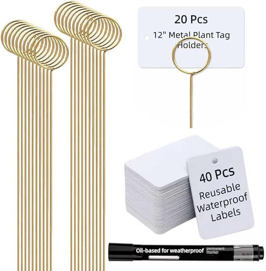 Plant Labels Kit, 20 PCS 12'' Copper Plant Tags Stakes with 40 PCS 1.97'' x 3.54'' Reusable Garden Labels Outdoor Waterproof Plus Marker Pen