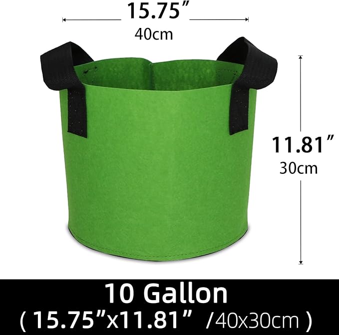 Grow Bags,Growing Pot Bags Garden Grow Bag Indoor Outdoor Fabric Aeration Plant Pot Container Flower Vegetable Pouch (Green,10Gallon)