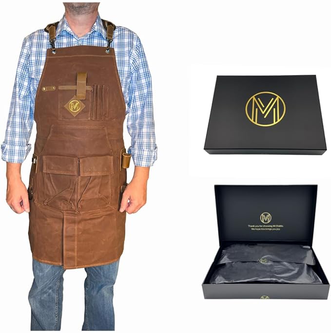 Mt Diablo 16oz - Woodworking Apron - Work Apron with Duck Weave Paraffin Waxed Canvas, Genuine Leather - Fits XS-XL