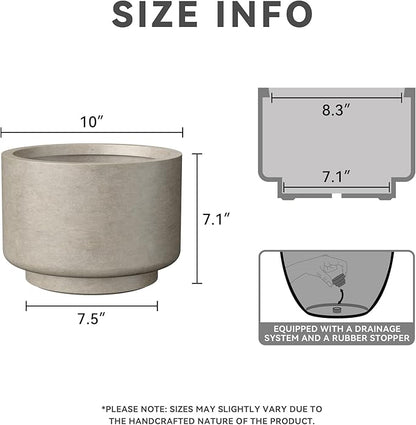Kante 10 Inch Dia Concrete Planter, Round Pedestal Design Garden Pot for Indoor Outdoor Plants, Modern Flower Pot with Drainage Hole and Rubber Plug, Weathered Concrete