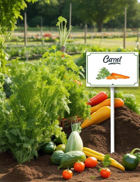 Boylee 8x12inch Aluminum Carrot Garden Signs With Stake For Vegetables, Herbs, Flowers & Potted Plants