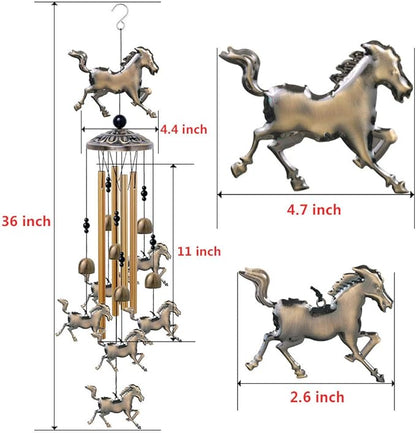 Horse Wind Chimes Decor - 35 Inch Pure Hand-Made Metal Musical Wind Bells with 4 Aluminum Tubes 6 Bells 7 Horses Mobile Wind Catcher Romantic Wind Chime for Home, Festival, Indoor/Outdoor Decoration