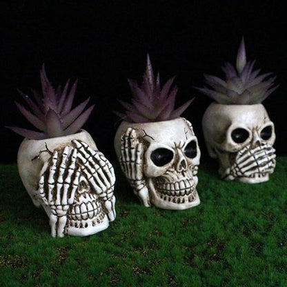 YYW Skull Planter Pot Set of 3 Succulents Pot Halloween Skeleton Sculpture Decor Resin Flowerpot for Home Office Desk Decorations