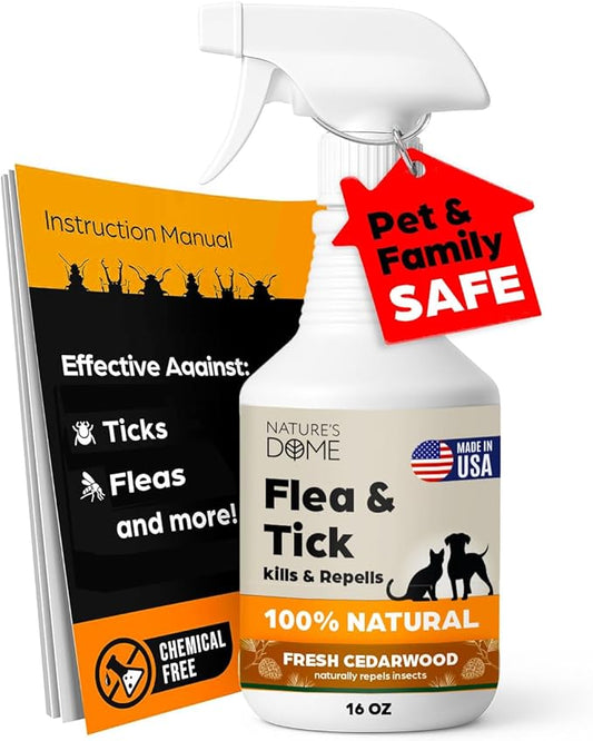 Nature’s Dome Cedarwood Flea & Tick Spray – 16 oz – Kills & Repels Fleas, Ticks, Larvae & Eggs – Plant-Based Pest Control – Safe for Pets, Kids & Plants – Ready-to-Use (16 Oz, Cedarwood)