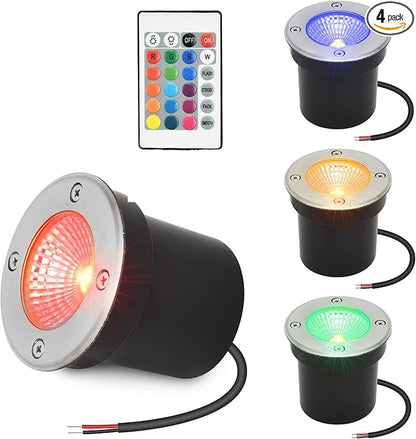 Low Voltage In-ground Light LED Well Lights Color Change Landscape Lighting 3W 12V Outdoor Landscape Light RGB Waterproof IP67 Pathway Driveway Fence Garden Lights (Multi-Colored)