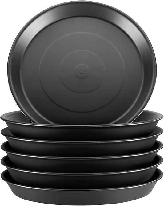 GROWNEER 6 Packs 13 Inches Plant Saucer Plant Drip Trays, Plastic Plant Trays for Pots, Heavy Duty Pot Drip Tray for Indoors Outdoor Flower Planters, Black