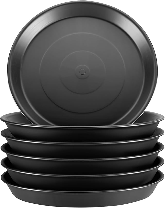 GROWNEER 6 Packs 15 Inches Plant Saucer Plant Drip Trays, Plastic Plant Trays for Pots, Heavy Duty Pot Drip Tray for Indoors Outdoor Flower Planters, Black