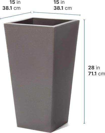 Step2 Tremont Tall Square Tapered Planter, Large Planters for Outdoor Plants, Gardening and Flower Pot for Patio or Porch, Efficient Drainage, Durable Plastic, Dark Cedar, 1-Pack