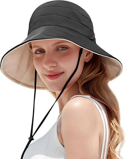 Peicees Wide Brim Sun Hats for Women Reversible Bucket Hat UV Sun Protection Hat UPF 50+ for Beach Travel Hiking Gardening