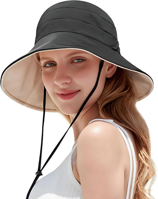 Peicees Wide Brim Sun Hats for Women Reversible Bucket Hat UV Sun Protection Hat UPF 50+ for Beach Travel Hiking Gardening