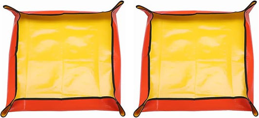 HARFINGTON 2pcs Repotting Mat 26" x 26" PE Cloth Waterproof Plant Repotting Mat Foldable Portable Gardening Potting Tray with Metal Buckle for Indoor Plant Change Soil Watering, Yellow