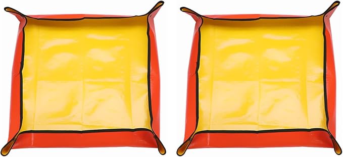 HARFINGTON 2pcs Repotting Mat 26.8" x 26.8" PE Cloth Waterproof Plant Repotting Mat Foldable Portable Gardening Potting Tray with Metal Buckle for Indoor Plant Change Soil Watering, Yellow