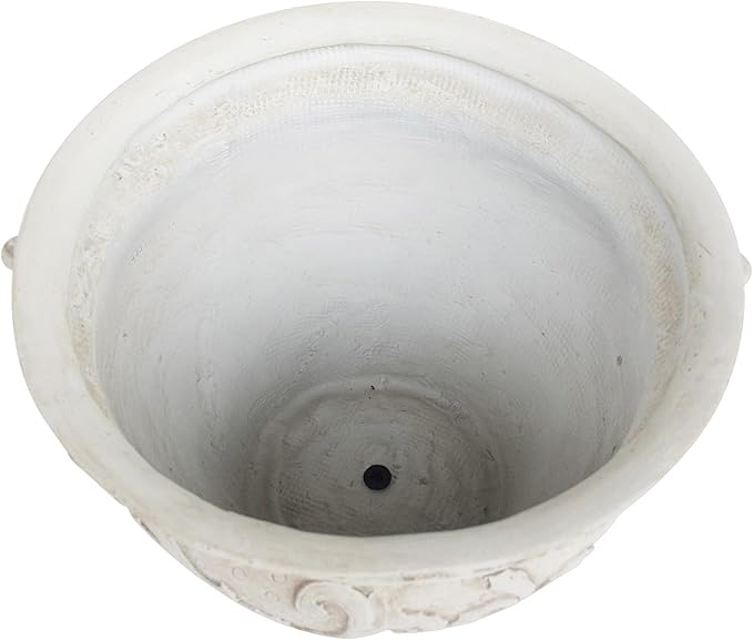Christopher Knight Home Armis Round Concrete Planter, Indoor Outdoor Garden Plant Pot with Drainage Hole, Floral Relif Patio Urn Planter for Front Porch/Backyard, Outdoor Planter Box, Antique White