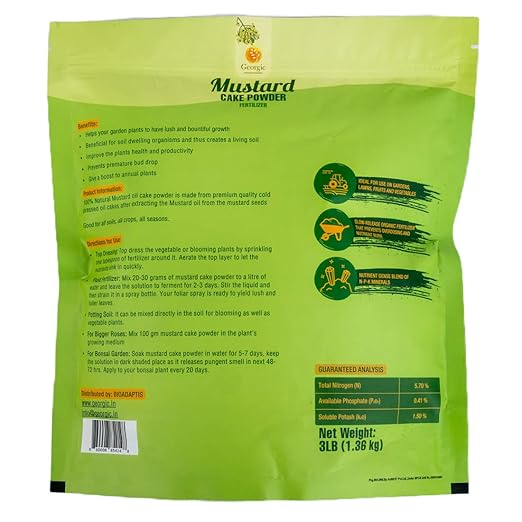 Natural Mustard Oil Cake Powder As Fertilizer for All-Purpose Fertilizer Concentrate for Flower, Vegetable, Herb, Fruit Tree (Pack of 2-6 LB)