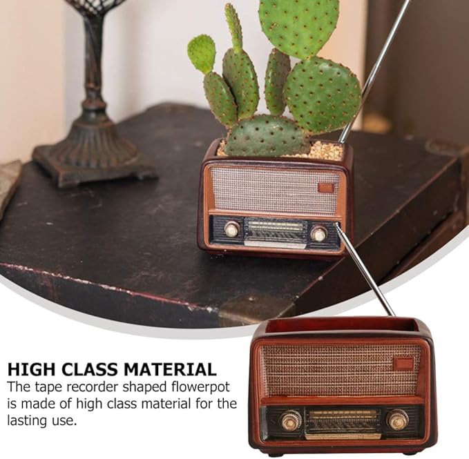 BESTOYARD Retro Creative Radio Shape Flower Pot Retro Flowerpot Succulent Flower Plant Container Desk Flower Pot Cactus Plant Pot