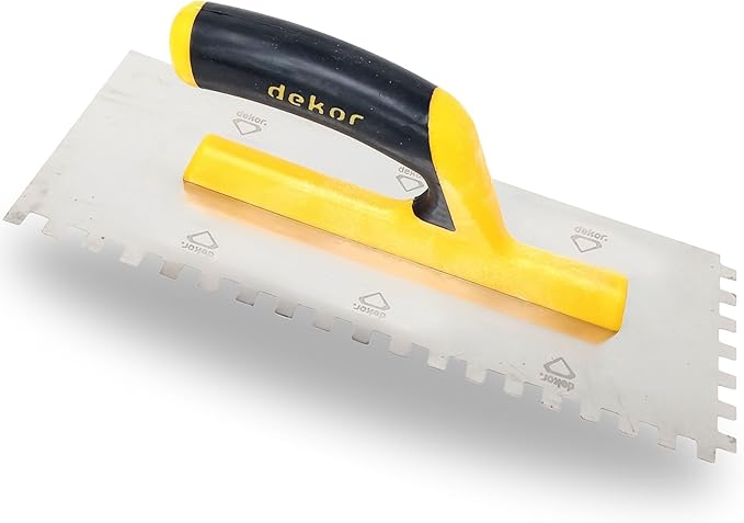 DEKOR Notched Trowel - 18" x 4.75" - Square Notch 5/16" - German Stainless Steel - Tile Tools, Concrete and Drywall Trowel, Made in Europe for DIY & PRofessional Use (Plastic Handle)