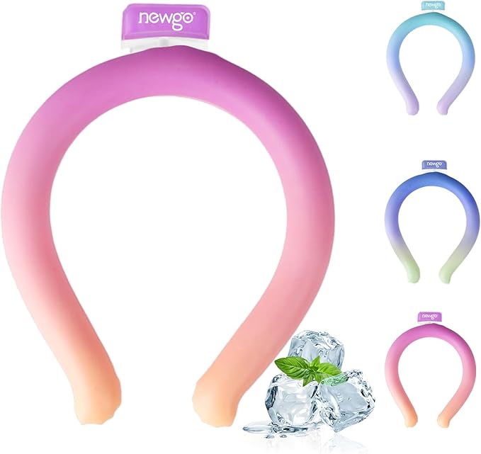 NEWGO Neck Cooling Tube Reusable Ice Cooler Cold Pack for Summer Heat, Ice Neck Ring for Outdoor Workers, Athletes, Sports Enthusiasts, Hot Flash Sufferers, Campers, Purple-Yellow Gradient