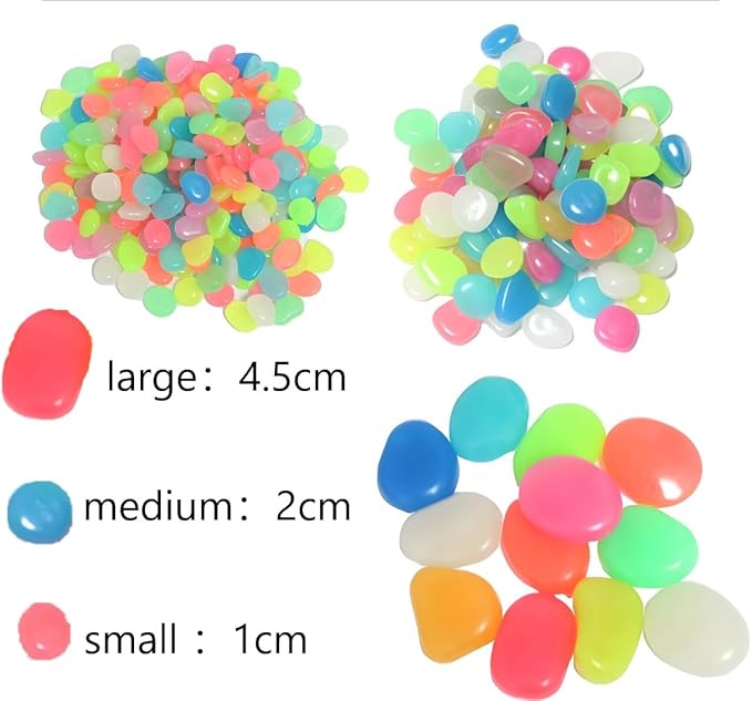 310 Pcs Glow in The Dark Stones - Multicolor Luminous Stone for Fish Tank, Garden, Aquarium, Walkway | Glow Rocks with 3 Sizes (L/M/XL)