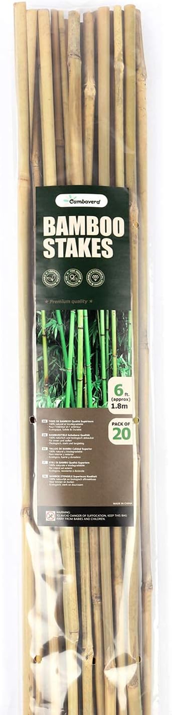 6ft Bamboo Garden Stakes Eco-Friendly Plant Stakes 6 Feet, Bamboo Poles for Tomatoes Beans Climbing Plants Support - Pack of 20 Bamboo Stakes