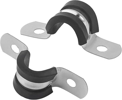 50 Pack 1/4 Inch Cable Clamps, 6mm Stainless Steel Rubber Coated Cushioned Insulated Pipe Clamp, Black Conduit Wire Holder Strap Clips for Tube, Pipe or Wire Cord Installation