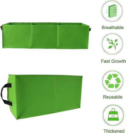 Plant Grow Bags, 2 Pack Fabric Raised Planting Bads, 3 Holes Rectangle Grow Bag, 15 Gallon Breathable Potato Tomato Planter Pots for Outdoor Vegetables Plant Flowers (Green)