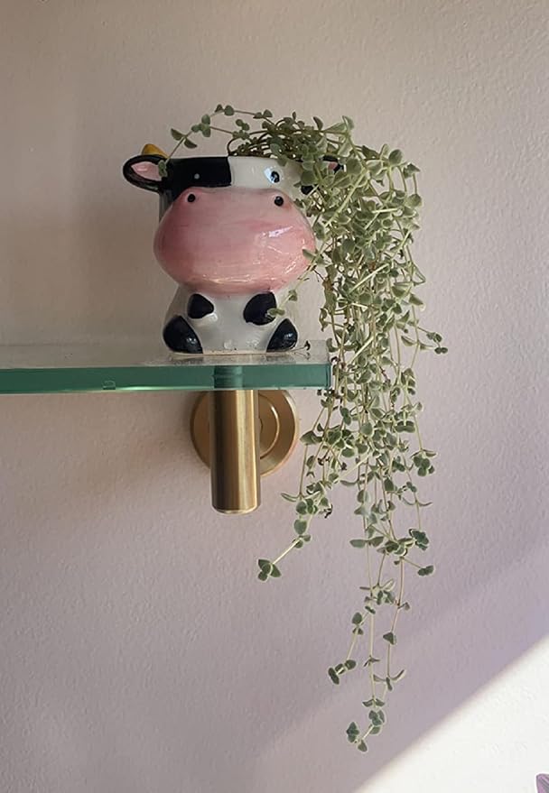 Ceramic Succulent Plant Pot Cactus Plant Pot Flower Pot Container Planter with Drainage Hole Home Office Desk Garden Gift Idea Animal Shaped Flower Pot Cute Vase Pot (Sit Down Cow)