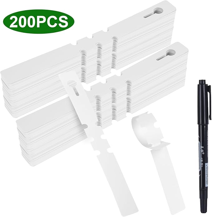 200PCS Plastic Plant Labels Tree Tags, Wrap Around Hanging Plant Tags and Labels for Outdoor Plants Waterproof, Garden Markers for Seedlings with Permanent Marker Pen (White)