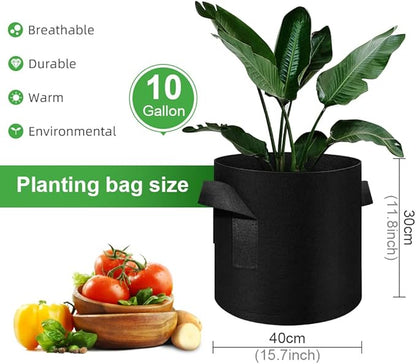 5 Pack 10 Gallon Grow Bags, Heavy Duty Thickened Nonwoven Fabric Pots with Handles, Planter Grow Bags for Vegetables/Flower/Plant/Fruits, Black