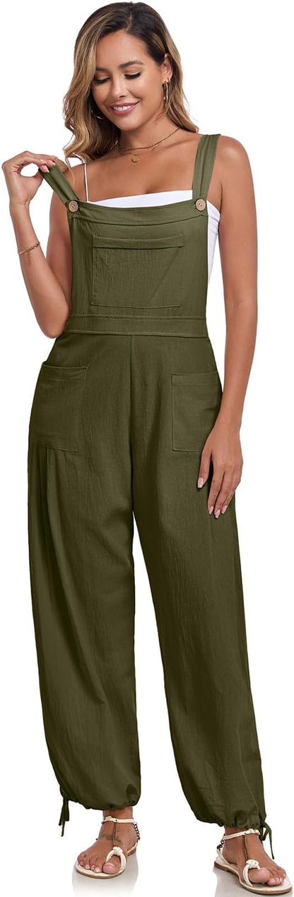 ALSOGO Womens Wide Leg Overalls Loose Beach Vacation Outfits Jumpsuits 2025 Causal Sleeveless Rompers with Pockets