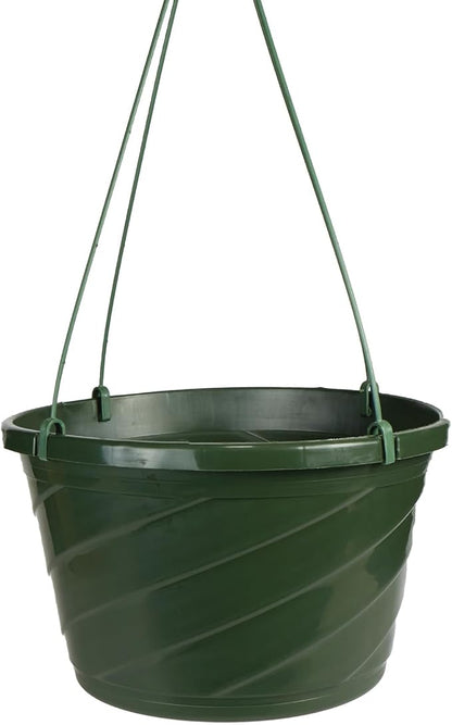 The HC Companies Euro Hanging Basket Planter Decorative 12-Inch Large Plastic Hanging Basket w/Swirl Design for Outdoor Plants | Green