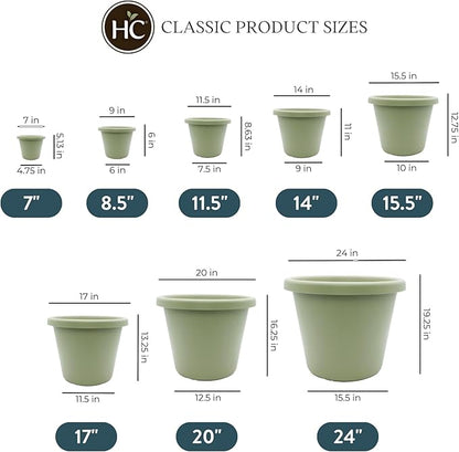 14 inch Round Classic Planter - Plastic Plant Pot for Indoor Outdoor Plants Flowers Herbs, Seafoam