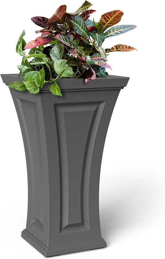 Mayne Cambridge 28in Tall Planter - Graphite Grey - 16" x 16" x 28in - Polyethylene - Built-in Water Reservoir (4834-GRG)