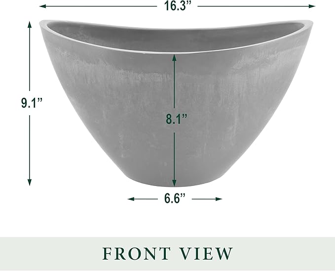Arcadia Garden Products PSW Pot Collection YB41TP Plastic/Stone/Wood Composite Curved Planter Pot – No Drainage Hole (Drillable), for Indoor and Outdoor Plants and Gardens, 16-inch, Taupe