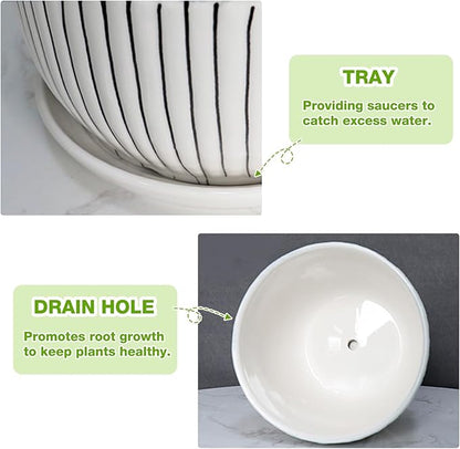 Ceramic Plant Pots Set of 3, 6.75/5.6/4.2 inch Planters with Drainage Holes and Saucer, Flower Pot Outdoor Indoor, Modern Decorative Planters for House Plants Garden Planters Succulent Pots