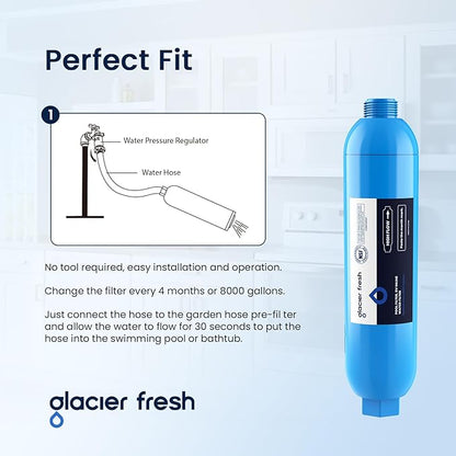 GLACIER FRESH Garden Hose End Pre-Filter for Swimming Pool, Hot Tubs, Spa, Inflatable Pool, Ponds, Greatly Reduces Bad Taste, Odors, Chlorin and Sediment, up to 8,000 Gallons, 1 Pack
