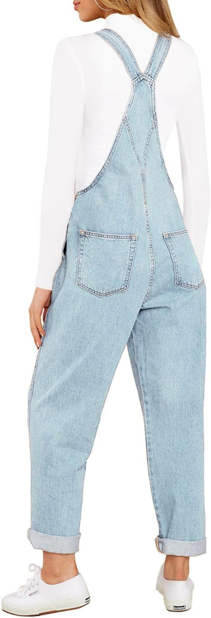 Vetinee Womens Classic Adjustable Straps Pockets Denim Bib Overalls Jeans Pants