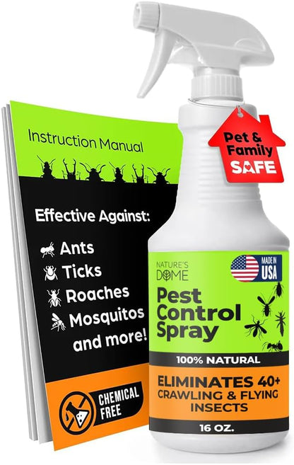 Nature's Dome Eco-Friendly Lab Tested – 16 oz – Pest Control - Insect, Spider, Fly, Flea, Ticks, Ant Spray Safe for Pets and Kids 100% Natural – Fast-Acting, for Indoor & Outdoor Use